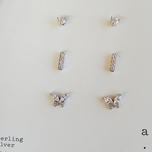 3 pairs: A New Day Sterling Silver and Cubic Zirconia Butterfly Studs Earrings - Picture 5 of 8